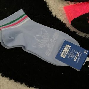 NEW! Adidas Light Blue Crew Socks with Pink and Green Stripes